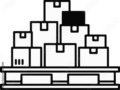 Stacked boxes on a pallet, one box filled in black