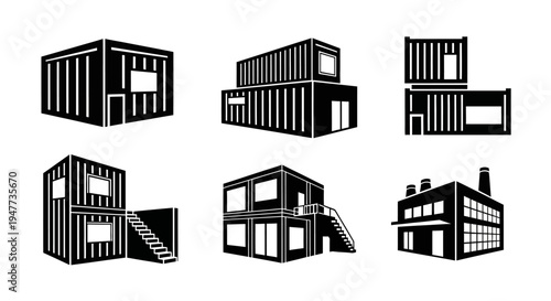 Modern Shipping Container Buildings and Architecture Set