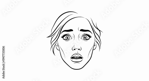 Shocked woman's face, wide eyes, open mouth, drawn in black ink