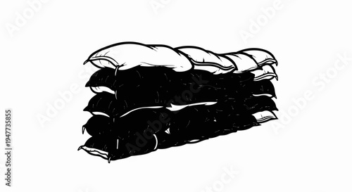 Stacked sandbags creating a barrier for protection against flooding or defense