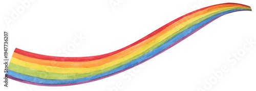 Rainbow ribbon pride illustration, colorful stripes wavy ribbon swirl corner decor background, pride month celebration symbol. Watercolor illustration.