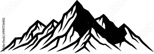 Stark black and white graphic of jagged mountain peaks