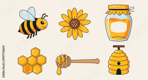 Honey bee collecting nectar from flower.