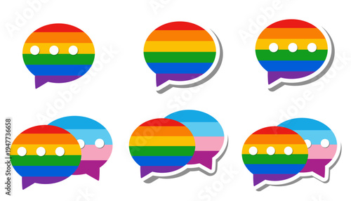Rainbow Pride Chat Bubble Icon Set Celebrating LGBTQ Voice, Diversity and Equality
