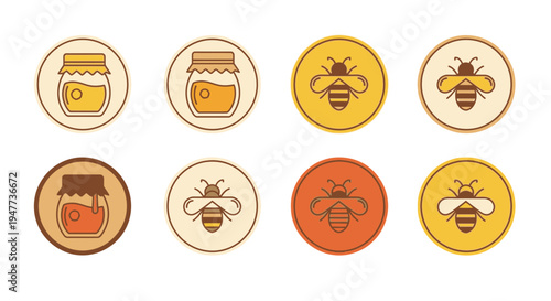 Honey bees and honey jars icons.