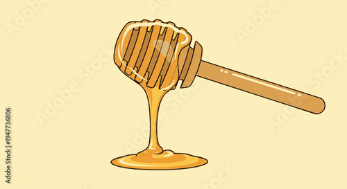 Honey dripping from wooden dipper stick 3.
