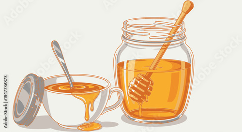Honey in a jar and cup.