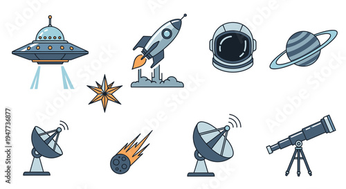 Space objects and astronomy equipment icons 4.