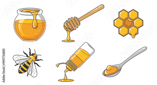 Honey and bee sweet food items.