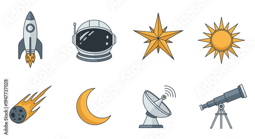 Space icons with astronomy symbols 6.