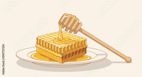 Honeycomb on a white plate.