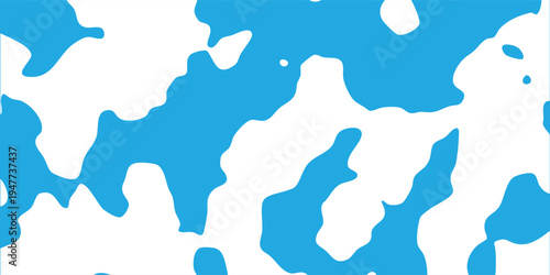 Modern organic blob pattern background, blue and white camouflage style shapes with thin outline. background illustration