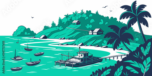 A tropical island with palm trees and rocks Vector