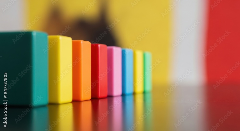 Fototapeta premium Row of colorful toy blocks standing in line