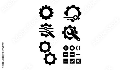 Circular gear glyph icons set for settings and functions vector