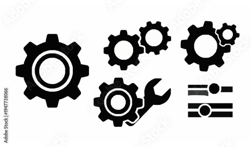 Arc layout gear control panel thin line icon set vector illustration