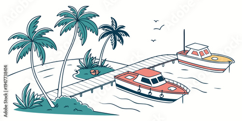 A boat is sailing near a tropical island Vector