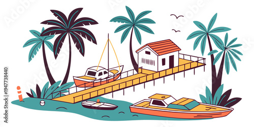 A tropical island with a house and a dock Vector
