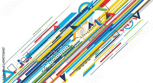 Abstract Colorful Geometric Shapes and Lines Pattern.