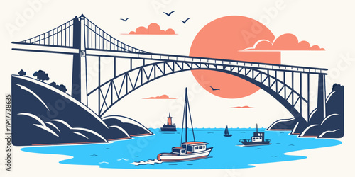 Golden gate bridge over san francisco bay at sunset Vector