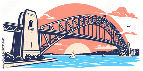 Sydney harbour bridge at sunset Vector