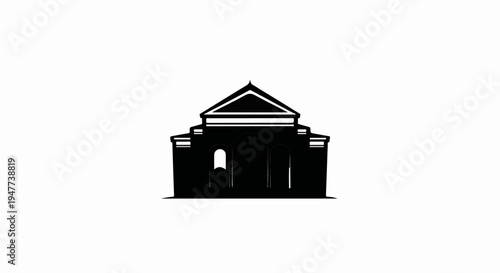 Silhouette of a classical building with a pediment and arched entrances