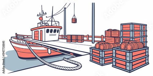 A fishing boat loading crates of fish Vector