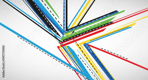 Abstract colorful lines intersecting on white background.