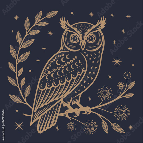 Moonlit Owl with Celestial Flowers