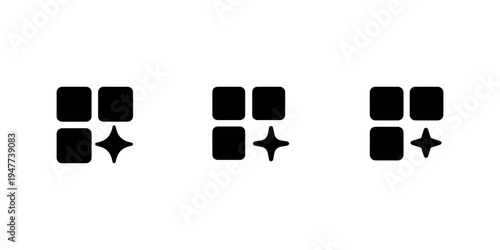 Smart dashboard layout icon set featuring grid blocks and sparkle symbol representing organized digital interface and intelligent content management system
