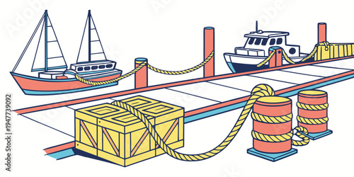 Oil tanker and cargo ship at a dock with barrels Vector