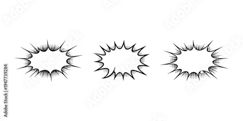Set of three comic speech bubbles with halftone shadows in pop art style isolated on white background. vector illustration
