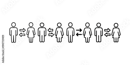People communication line icons set with human figures and arrows showing interaction relationship teamwork connection group diversity social network flow