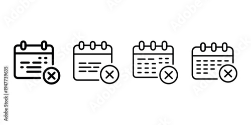 Calendar icons with cross symbol representing appointment cancel date removed event deleted schedule management