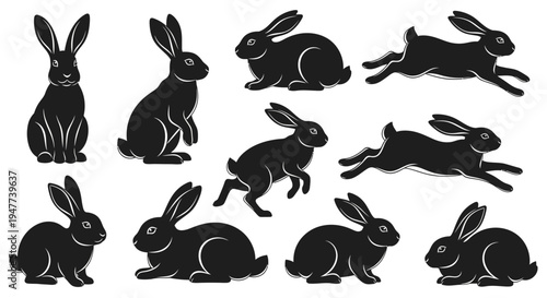 Collection of various rabbit silhouettes in different poses.