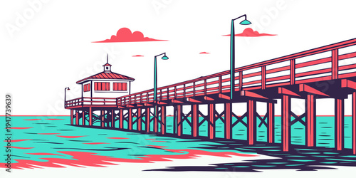 A pier with a building on the end Vector