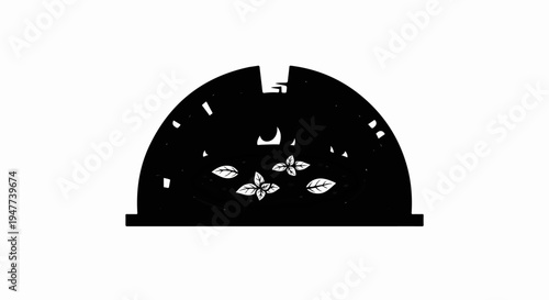 Silhouette of a dome structure revealing basil plants growing inside