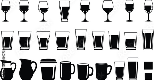 Collection of various wine and beer glasses and mugs