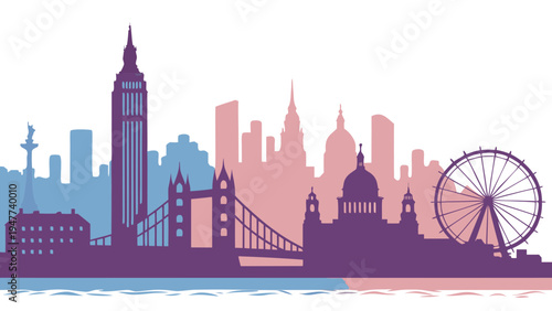 London city skyline with ferris wheel and tower Vector