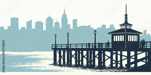 A pier with a tower on the water Vector