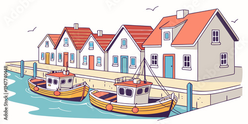 A small harbor with boats and houses Vector