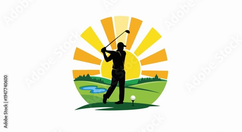 Silhouette of a golfer swinging on a sunny day with a golf course