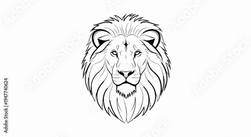 Striking black outline drawing of a lion's face with a majestic mane