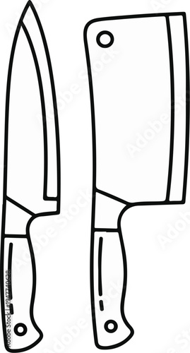Simple line art of a chef's knife and a cleaver