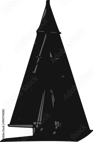 Silhouette of a triangular sail on a boat with grey lines
