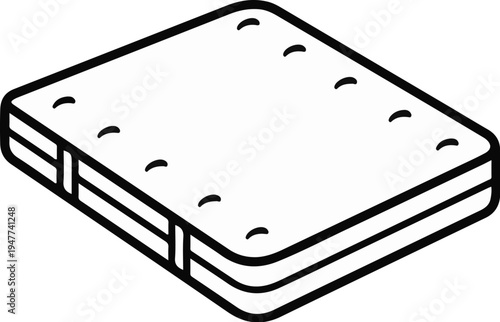 Simple line art of a stacked mattress viewed from an isometric perspective