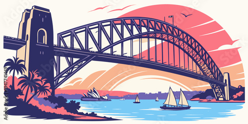 Sydney harbour bridge at sunset Vector