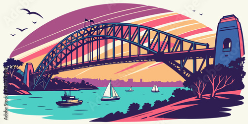 A colorful pixel art illustration of sydney harbour bridge Vector