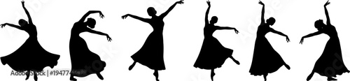 Set Of Beautiful Dancing Woman Silhouette Vector Illustration