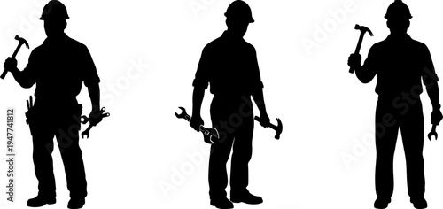 Set of silhouettes construction workers .workers silhouettes collection